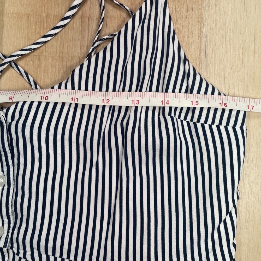 Abercrombie & Fitch Navy White Striped Button Front Mini Dress Medium Crisscross - Picture 7 of 10